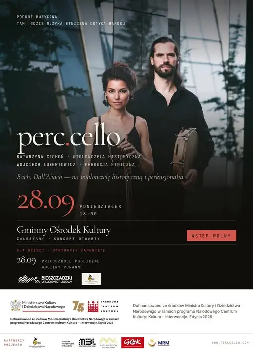 Koncert „perc.cello” w Zaleszanach – wiolonczela historyczna i perkusja etniczna