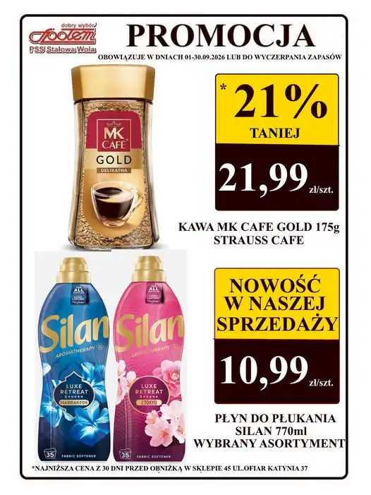 Społem PSS Stalowa Wola: wrześniowe promocje na kawę MK Cafe Gold i płyn Silan