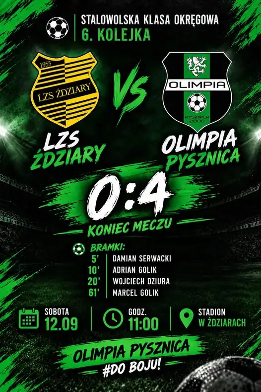 Olimpia Pysznica rozbiła LZS Zdziary 4:0 w meczu wyjazdowym