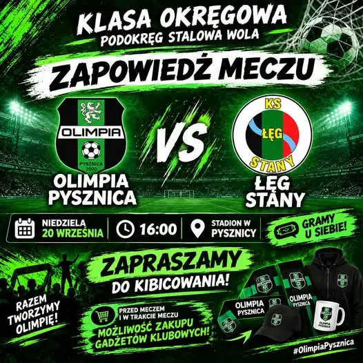 Olimpia Pysznica wraca na własny stadion. W niedzielę zmierzy się z KS Łęg Stany