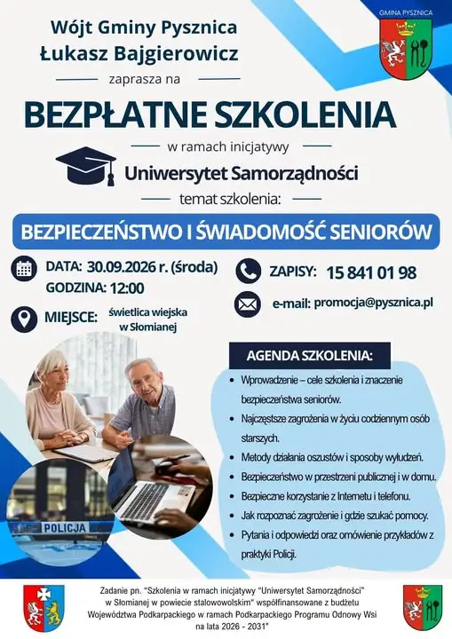 Bezpłatne szkolenie o bezpieczeństwie seniorów w gminie Pysznica