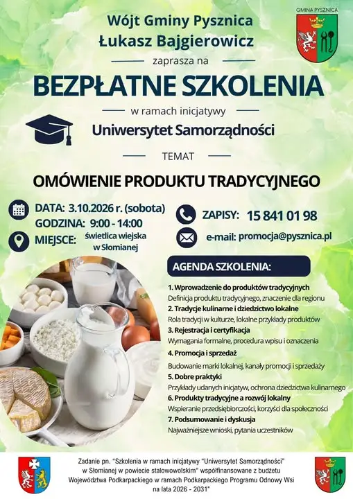 Bezpłatne szkolenie o produktach tradycyjnych w Gminie Pysznica