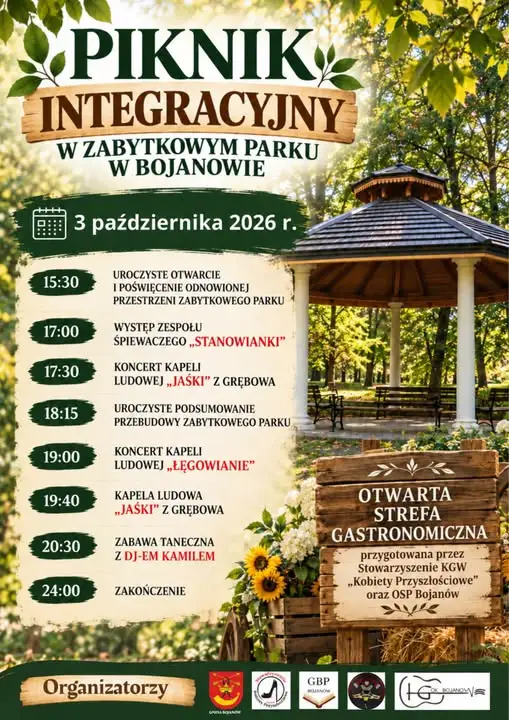 Otwarcie Zabytkowego Parku w Bojanowie – piknik integracyjny już 3 października