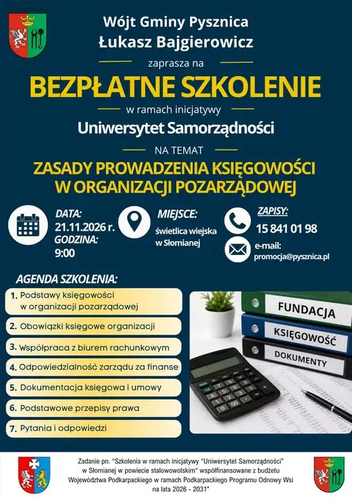 Szkolenie z księgowości dla NGO w gminie Pysznica – nowy termin 21 listopada