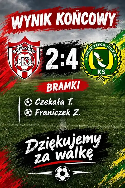 LKS Bojanów przegrywa z KS Olszynka Olza 2:4 po ambitnej walce