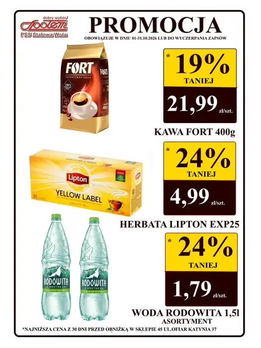 Społem PSS Stalowa Wola: promocja na kawę, herbatę i wodę mineralną do końca października