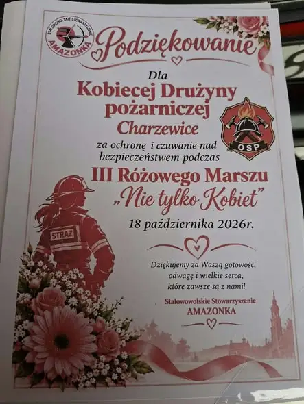 Kobieca Drużyna Pożarnicza z OSP Stalowa Wola na Różowym Marszu