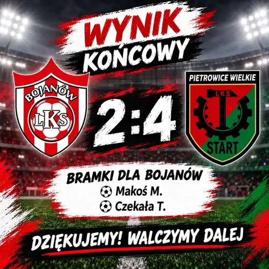 LKS Bojanów przegrywa 2:4 z rezerwami Pietrowic, ale nie składa broni