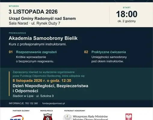 Bezpłatny kurs samoobrony w Radomyślu nad Sanem – 3 listopada 2026